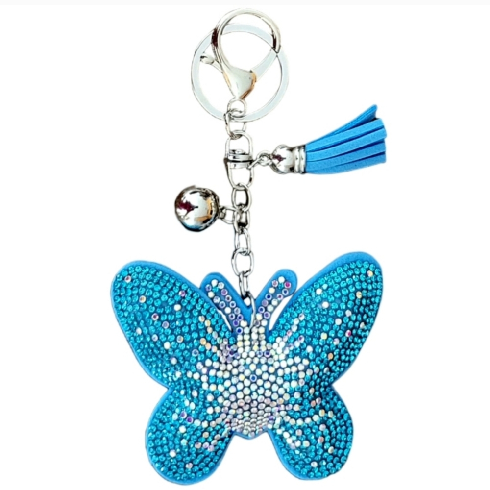 Puffy Rhinestone Butterfly Keychain